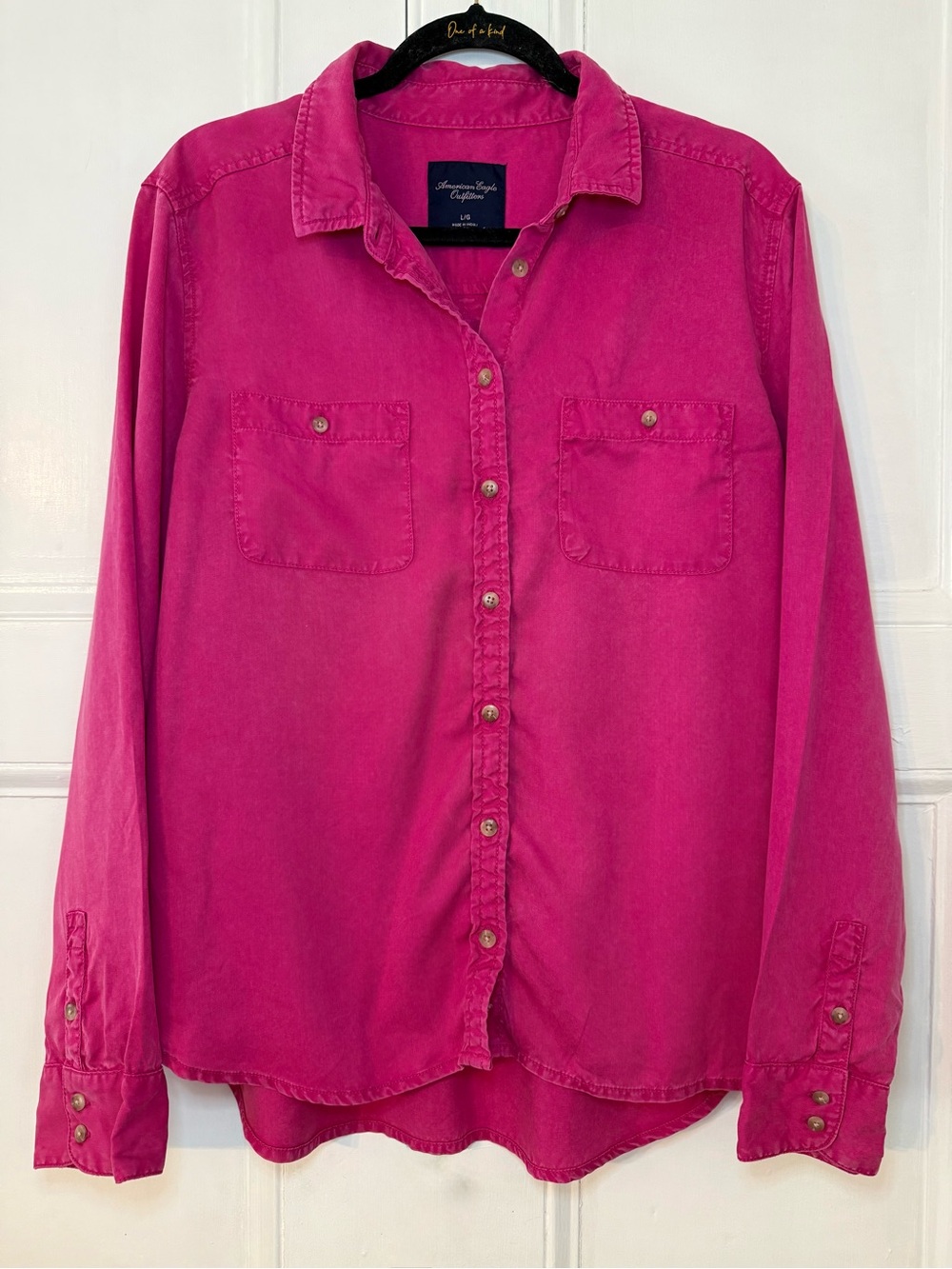 American Eagle Hot Pink Lyocell Button Down Shirt - Size Large